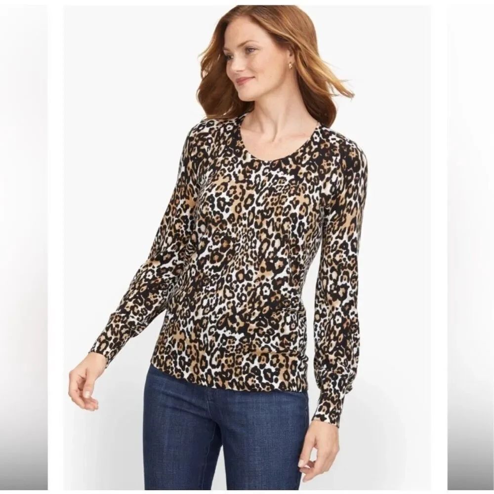 Talbots Women's100% Pure Merino Wool Leopard Print Sweater size 1X NWT